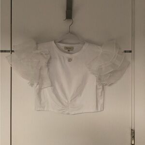 Twin-Set White Ruffled Short Sleeve Kids Tee